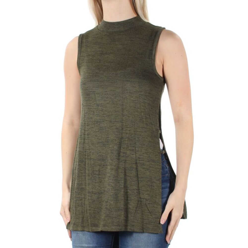 FRESHMAN FOREVER Womens Top Green Slitted Sleeveless Turtle Neck Juniors S